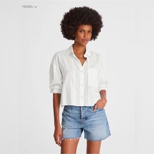 Madewell Straight Hem Shirt In Cotton Doby White Button-up Shirt Size XL